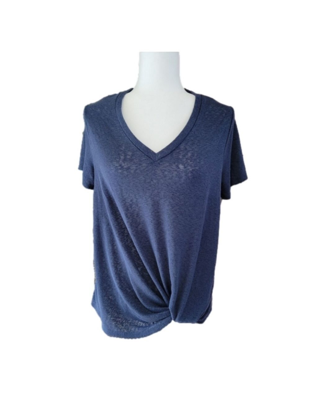 Bobeau Caty Vneck Twisted Hem Indigo Blue T-Shirt Size Medium EUC